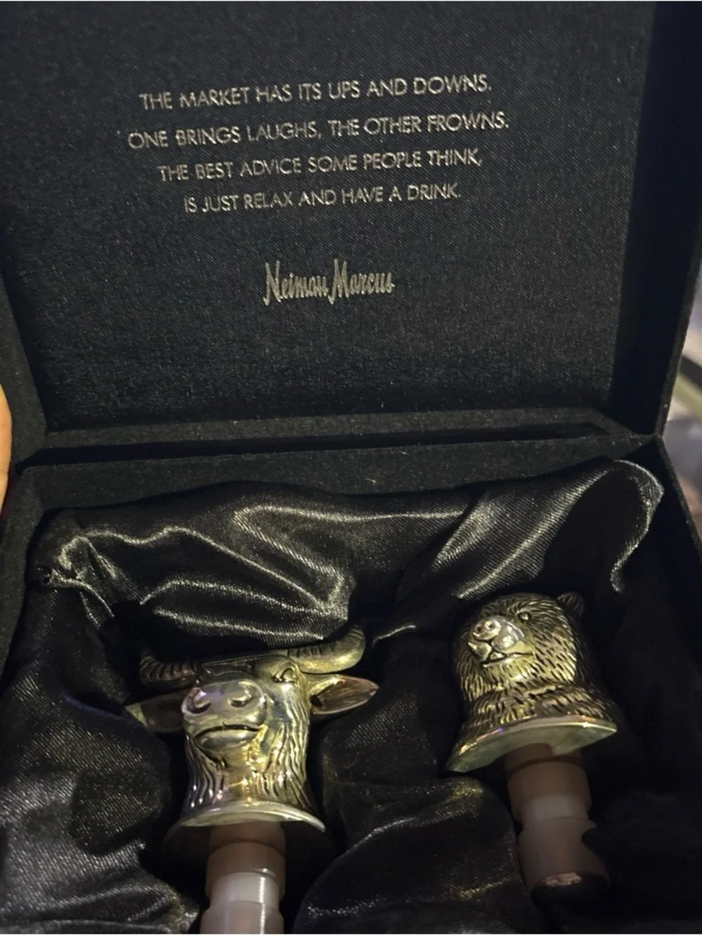 Neiman Marcus Brass-Tone Animal Head Money Clips with Black Satin Box